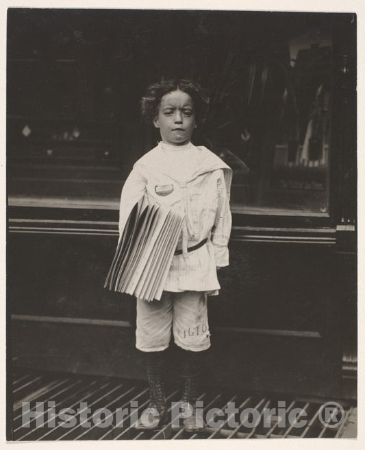 Photo Print : Jo Lehman, a 7 Year Old Newsboy. 824 Third Ave, N.Y. City. - Artist: Lewis Hine - Created: 3835 : Vintage Wall Art
