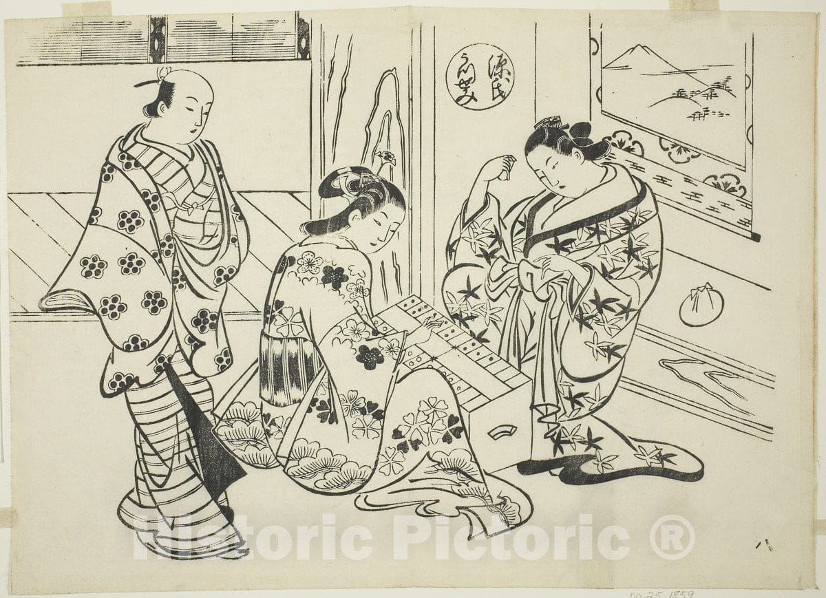 Art Print : The Utsusemi Chapter from "The Tale of Genji" (Genji Utsusemi), from a series of Genji parodies, Okumura Masanobu, c 1705, Vintage Wall Decor :