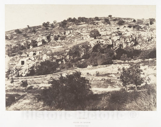 Photo Print : Auguste Salzmann - Jérusalem, Vallée de Hinnom, Ensemble du flanc Droit : Vintage Wall Art