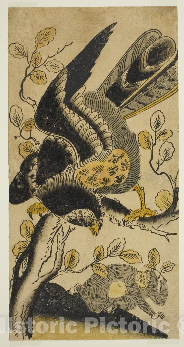 Art Print : Eagle and Monkey, Nishimura Shigenaga, c 1725, Vintage Wall Decor :