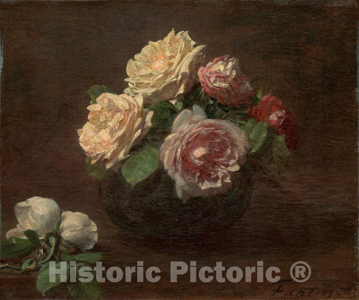 Art Print : Roses in a Bowl, Henri Fantin-Latour, c 1881, Vintage Wall Decor :