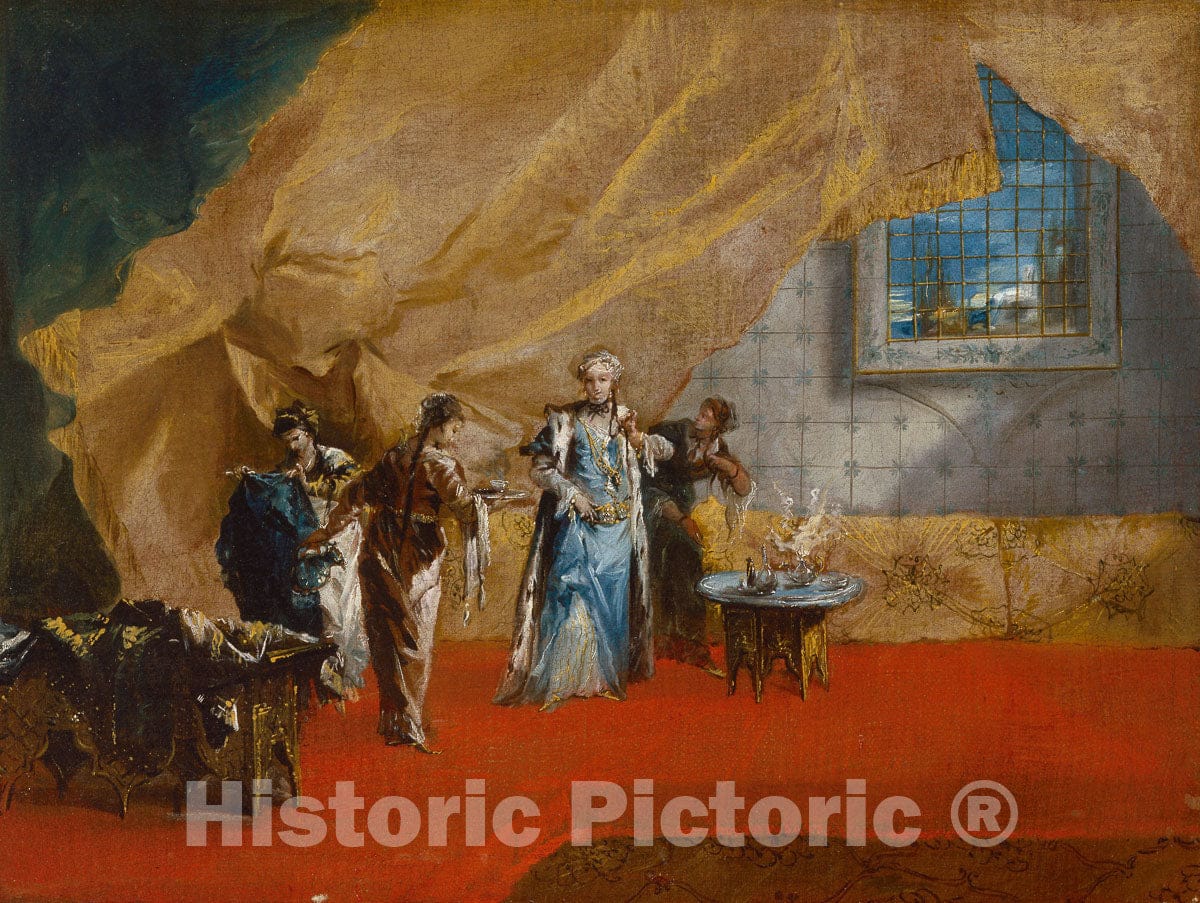 Art Print : Interior: A Sultana taking Coffee in the Harem, Giovanni Antonio Guardi, c 1742, Vintage Wall Decor :