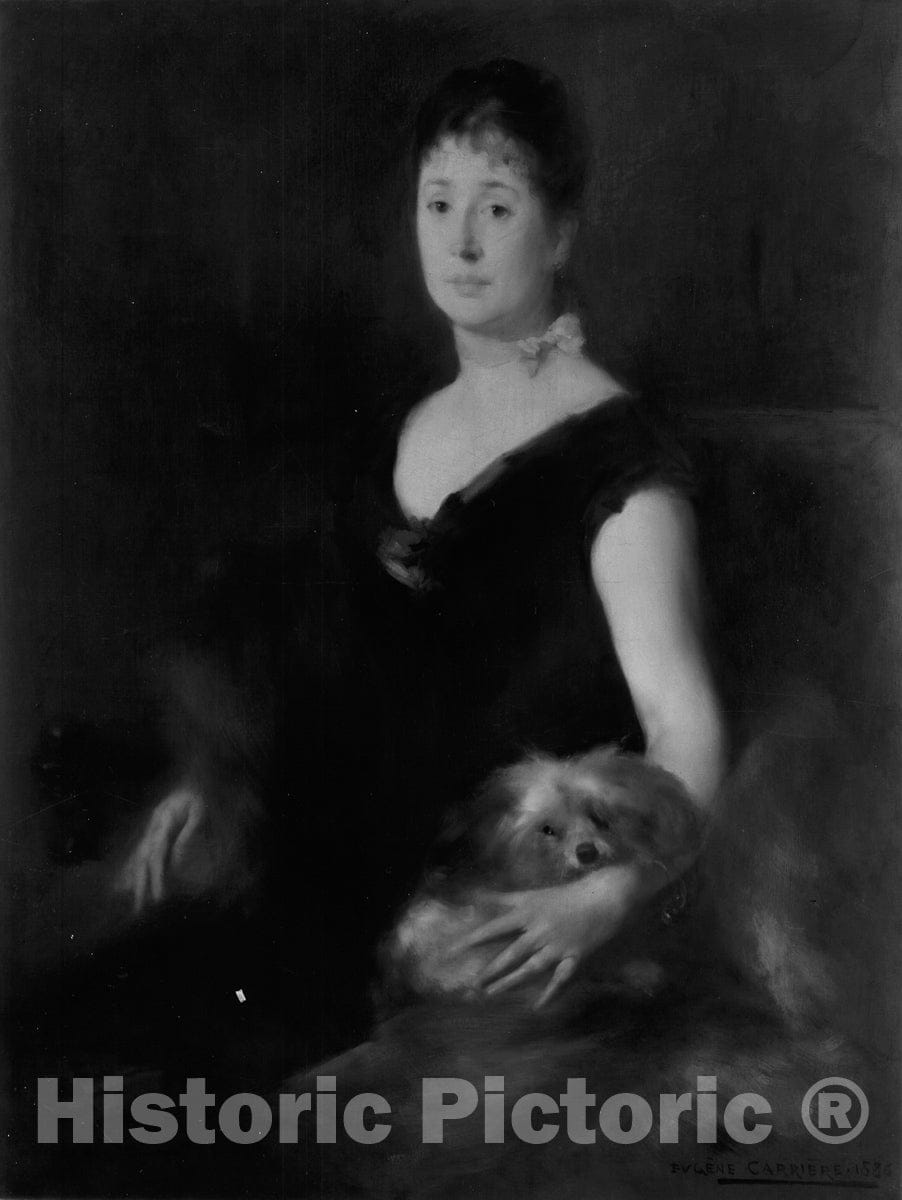 Art Print : Portrait of a Lady with a Dog, EugÃ¨ne CarriÃ¨re, c 1885, Vintage Wall Decor :