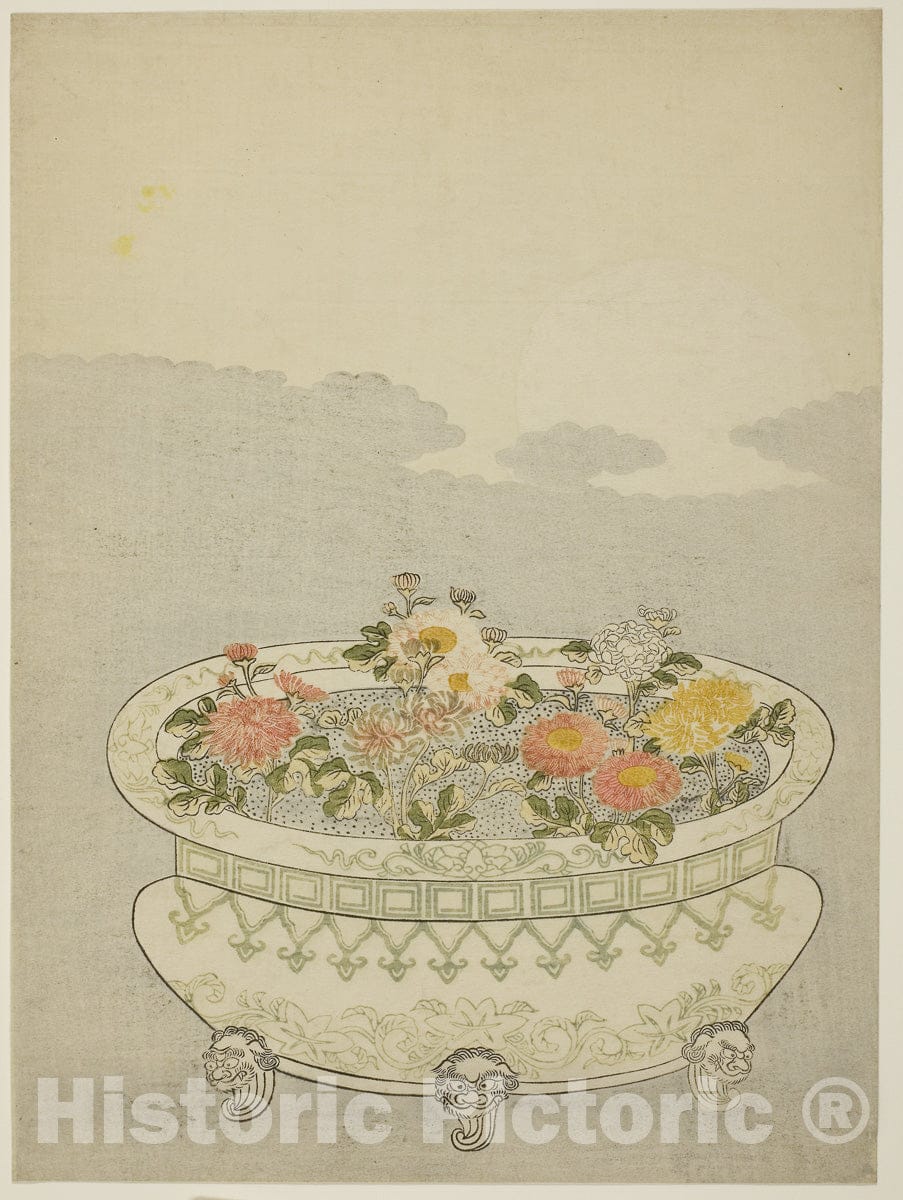 Art Print : Chrysanthemums and the Rising Moon, Suzuki Harunobu, c 1766, Vintage Wall Decor :