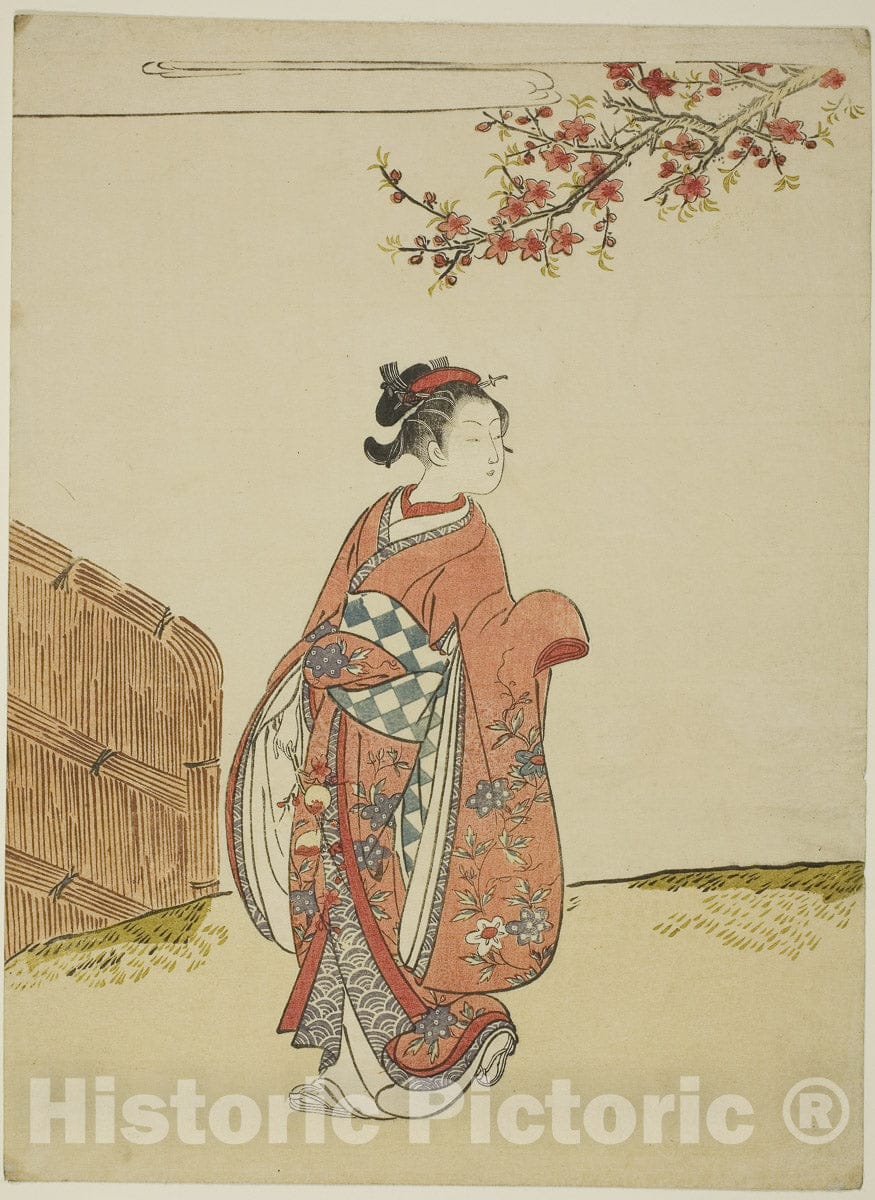Art Print : Under a Peach Tree, Suzuki Harunobu, c 1765, Vintage Wall Decor :