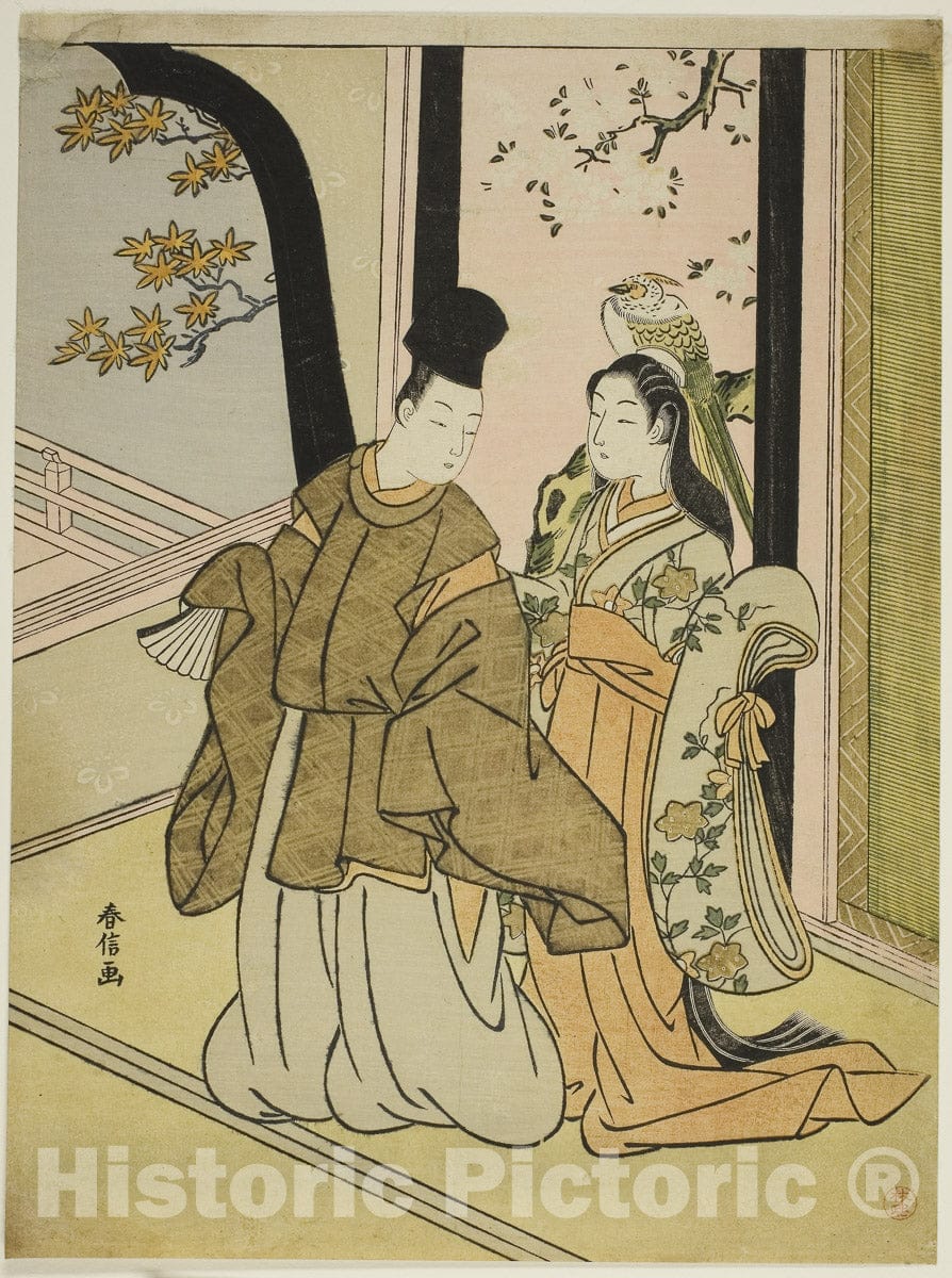 Art Print : Courtier and Lady, Suzuki Harunobu, c 1766, Vintage Wall Decor :