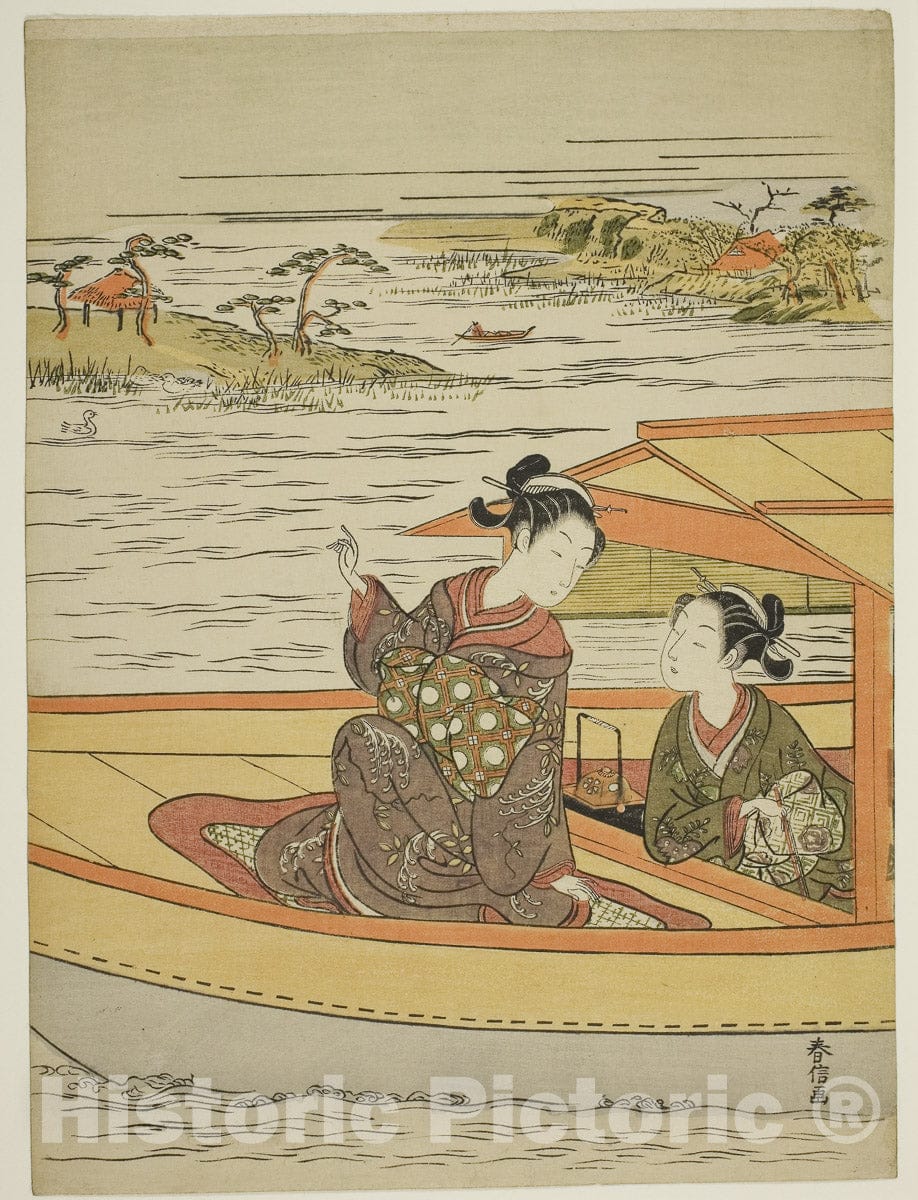 Art Print : Two Beauties in a Boat, Suzuki Harunobu, c 1767, Vintage Wall Decor :