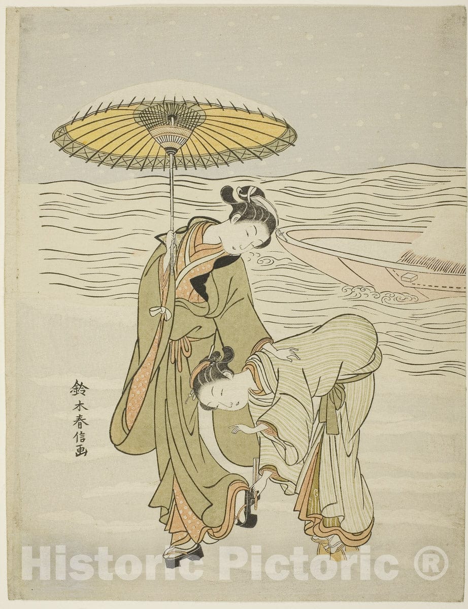 Art Print : The Snow-Clogged Geta, Suzuki Harunobu, c 1766, Vintage Wall Decor :