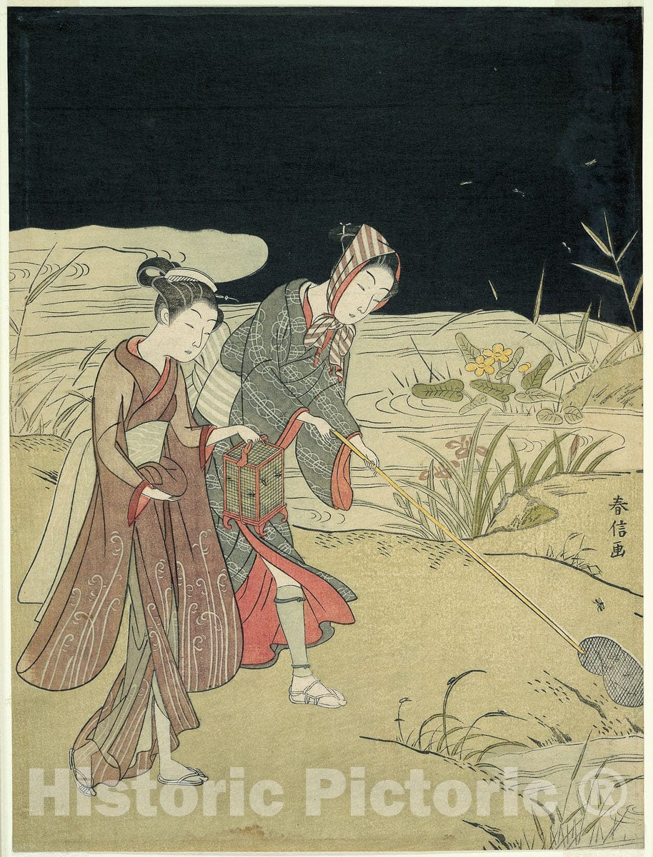 Art Print : Catching Fireflies, Suzuki Harunobu, c 1767, Vintage Wall Decor :