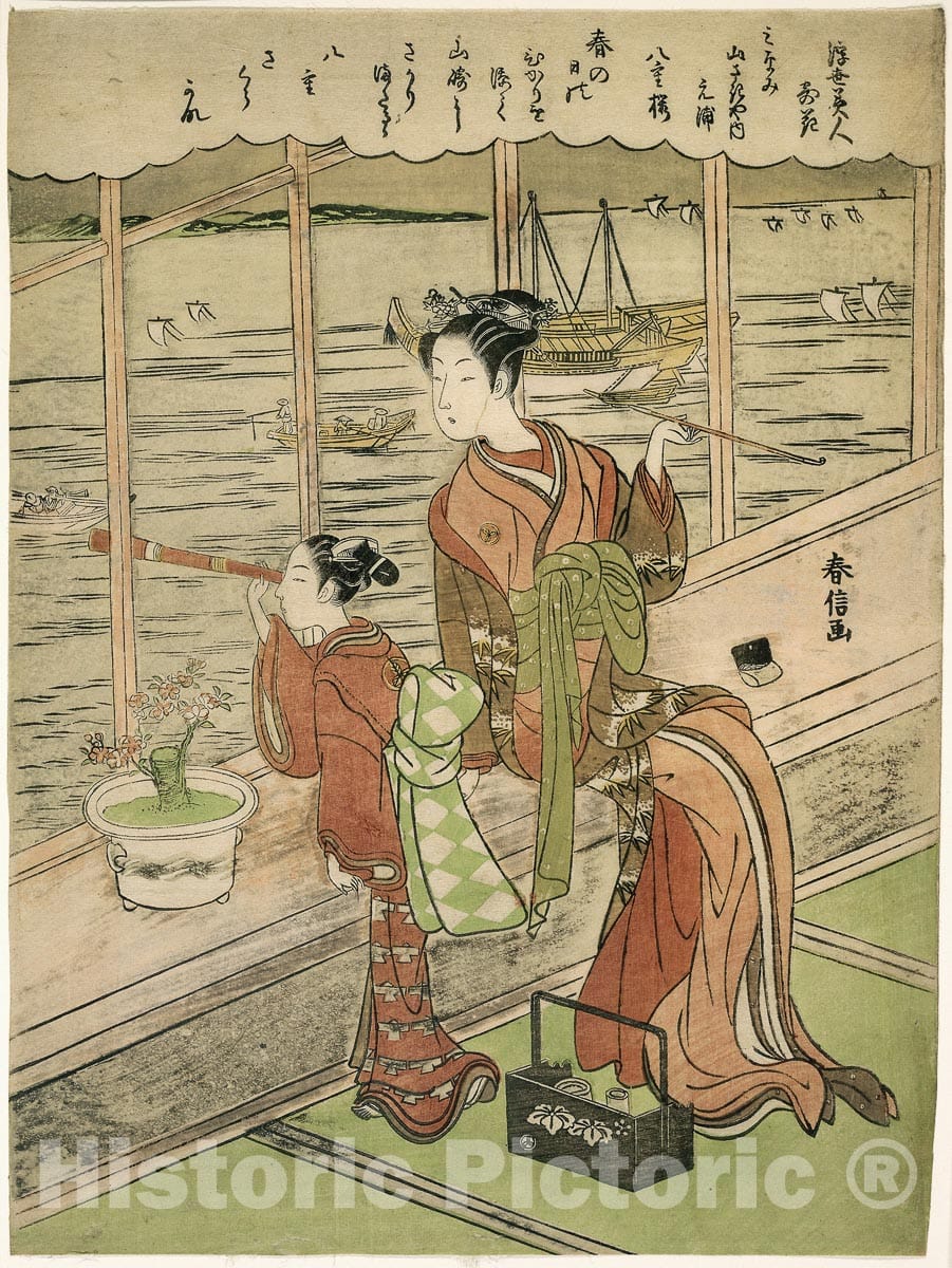 Art Print : Beauties of the Floating World Compared to Flowers (Ukiyo bijin hana ni yosu), Suzuki Harunobu, c 1769, Vintage Wall Decor :