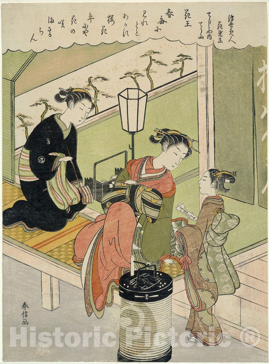 Art Print : Parodies of Floating-world Beauties as Flowers (Ukiyo bijin hana mitate), Suzuki Harunobu, c 1769, Vintage Wall Decor :