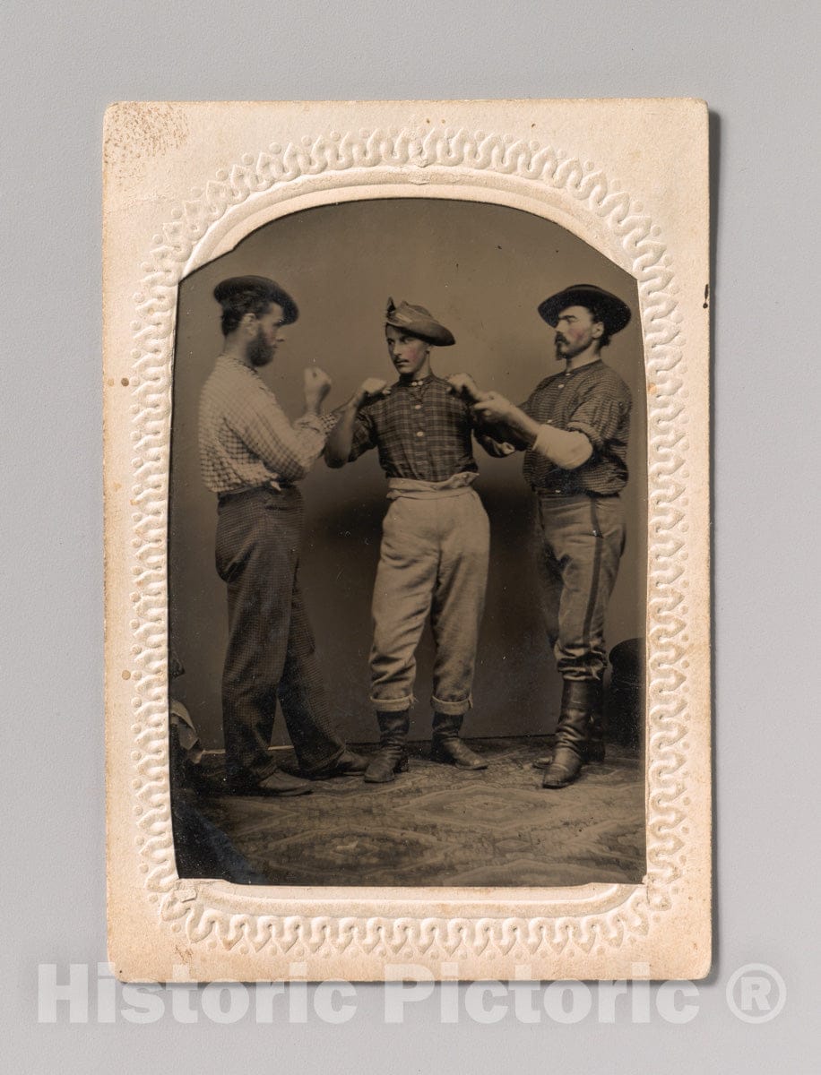 Art Print : J. C. Batchelder - Two Men in Boxing Stance, a Third Man Adjusting One Man's Form : Vintage Wall Art