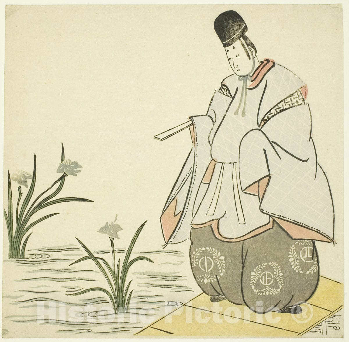 Art Print : Narihira at Yatsuhashi Bridge, Artist unknown, c 1765, Vintage Wall Decor :