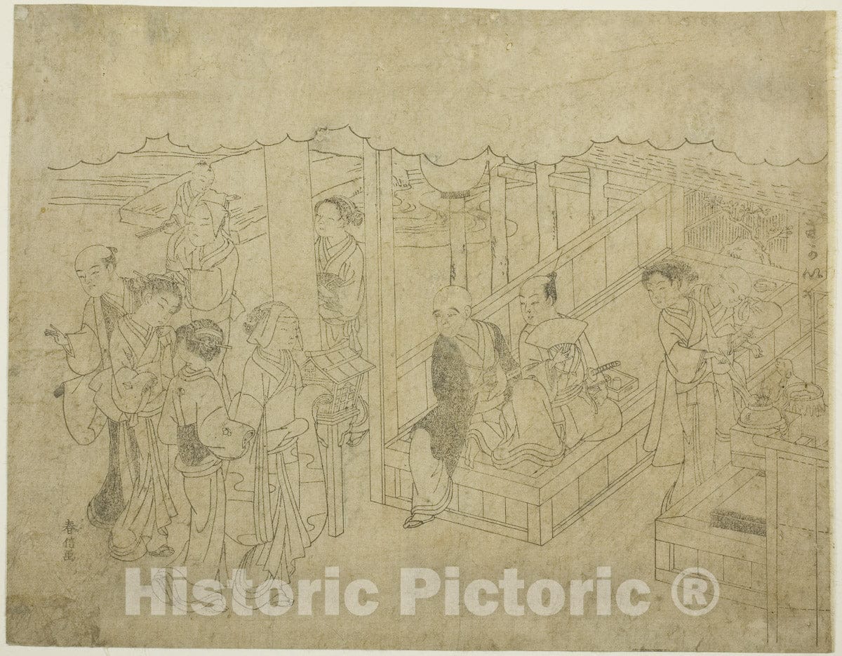 Art Print : Key block print for The Introduction (Miai), the first sheet , Suzuki Harunobu, c 1767, Vintage Wall Decor :