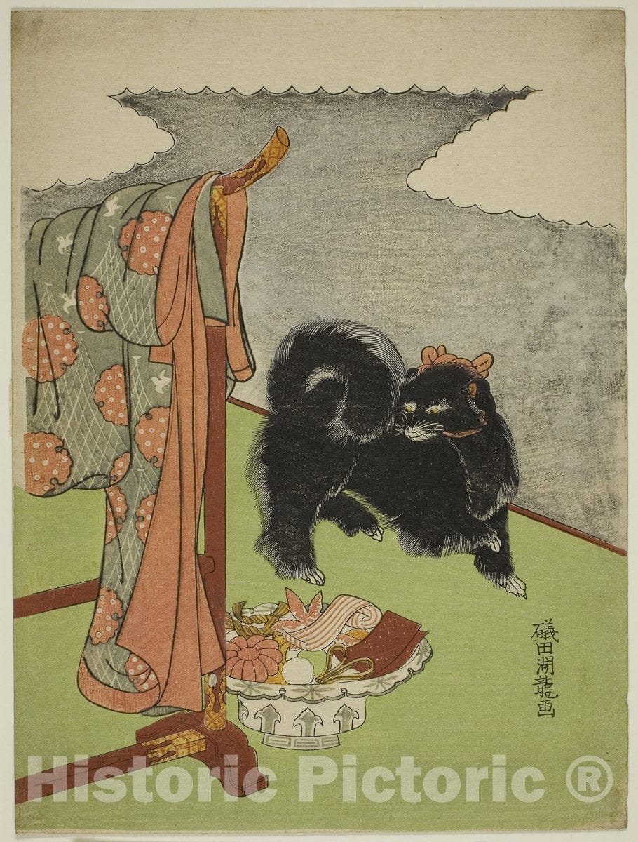Art Print : Black Dog, Isoda Koryusai, c 1776, Vintage Wall Decor :