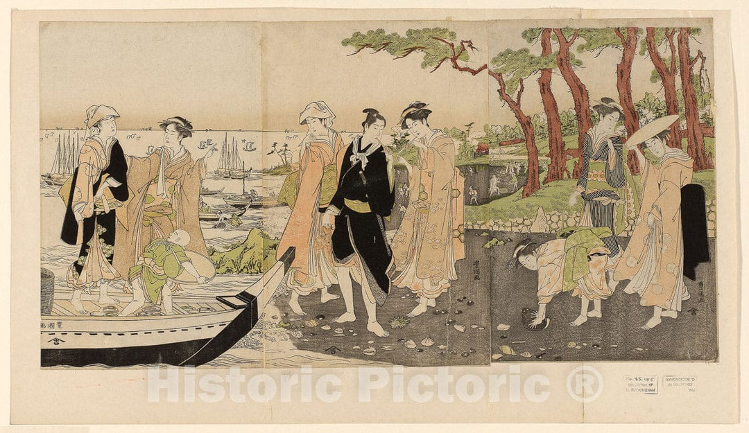 Art Print : Gathering shell fish at low tide, Utagawa Toyokuni I, c 1795, Vintage Wall Decor :