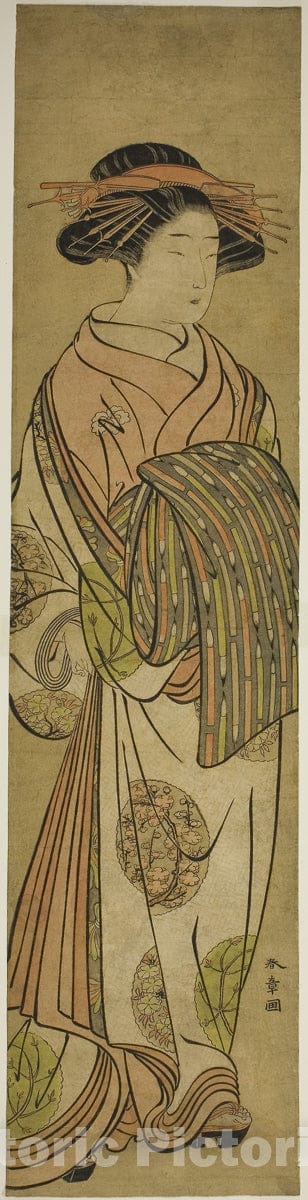 Art Print : Walking Courtesan, Possibly Sugawara of the Tsuruya House of Pleasure, Katsukawa Shunsho, c 1776, Vintage Wall Decor :