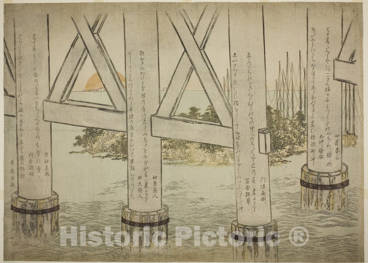 Art Print : Pillars of Eitai Bridge, Kitagawa Utamaro, 1785, Vintage Wall Decor :