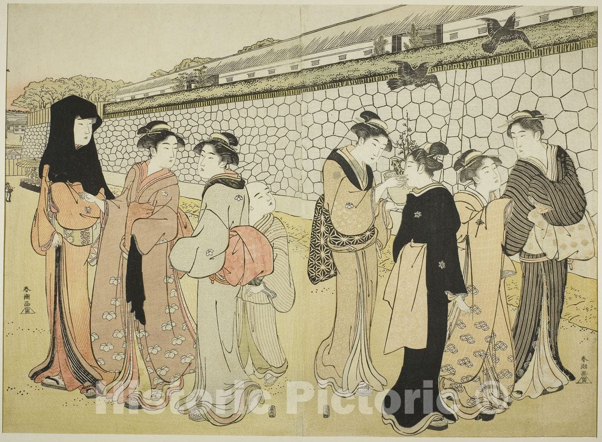 Art Print : Women Walking by a Moat, Katsukawa ShunchÃ´, c 1785, Vintage Wall Decor :