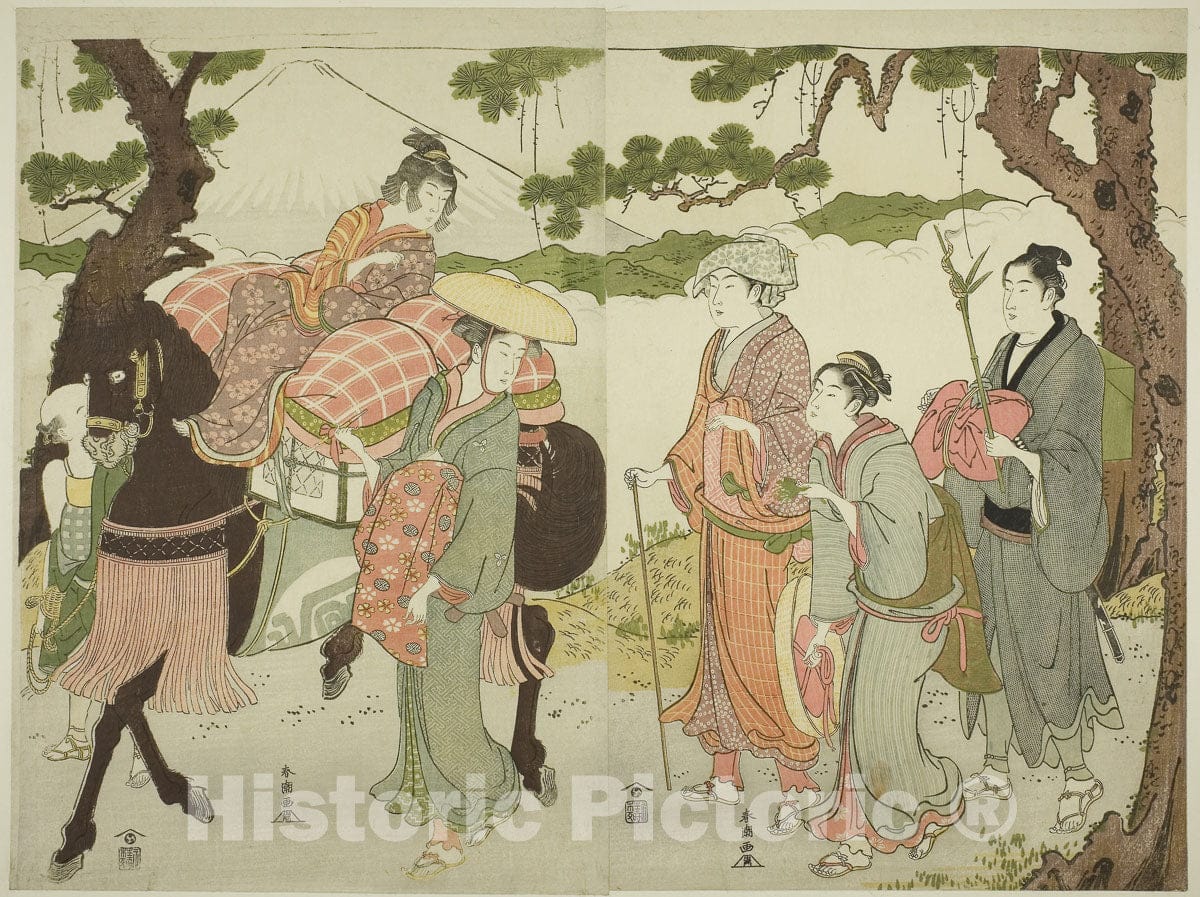 Art Print : Travelers on the Tokaido, Katsukawa ShunchÃ´, c 1790, Vintage Wall Decor :