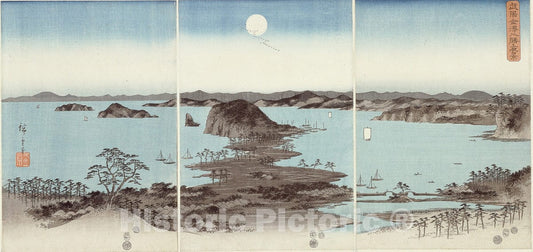 Art Print : Evening View of Eight Famous Sites at Kanazawa (Buyo Kanazawa hassho yakei), Utagawa Hiroshige, c 1857, Vintage Wall Decor :