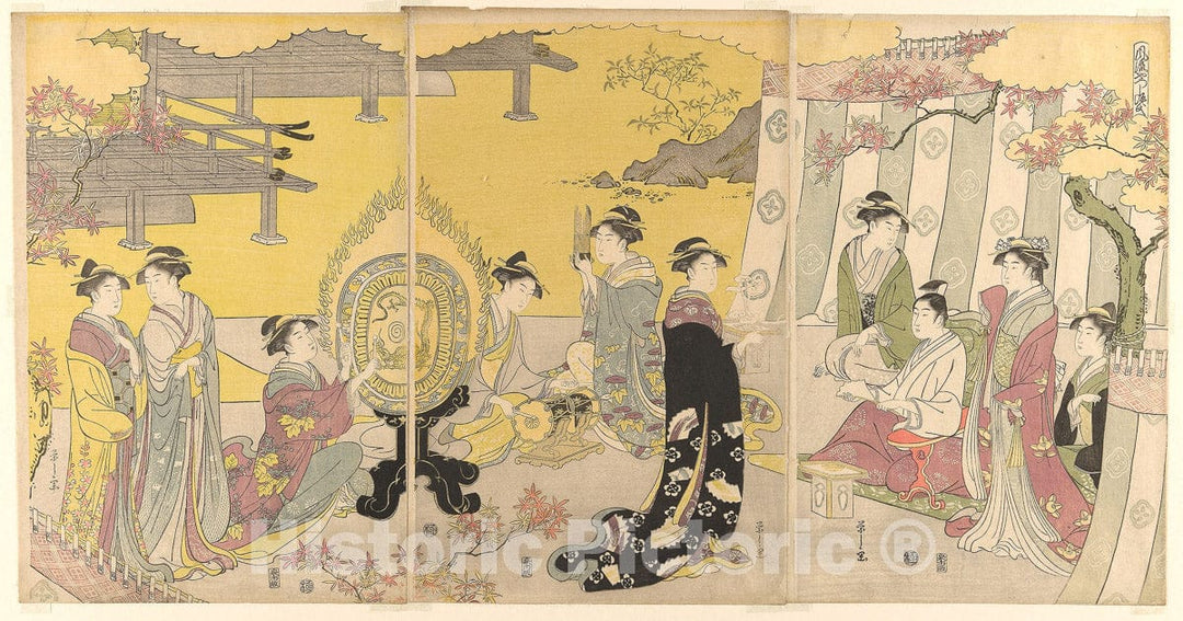 Art Print : Momiji no ga, from the series "A Fashionable Parody of the Tale of Genji (Furyu yatsushi Genji)", ChÃ´bunsai Eishi, c 1792, Vintage Wall Decor :