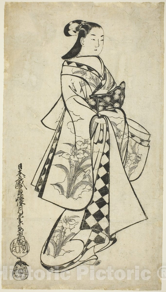 Art Print : Standing Beauty, Kaigetsudo Anchi, c 1713, Vintage Wall Decor :