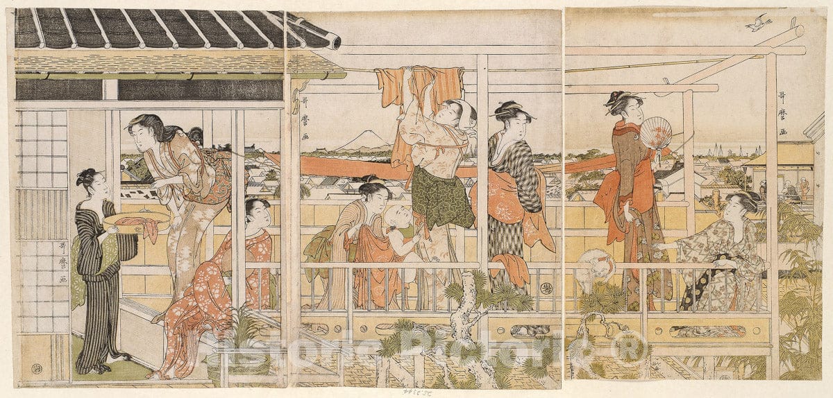 Art Print : Drying Clothes (Monohoshi), Kitagawa Utamaro, c 1790, Vintage Wall Decor :
