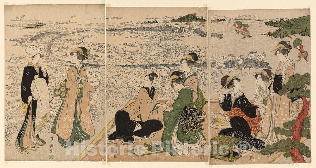 Art Print : A seaside outing, Utagawa Toyokuni I, c 1803, Vintage Wall Decor :