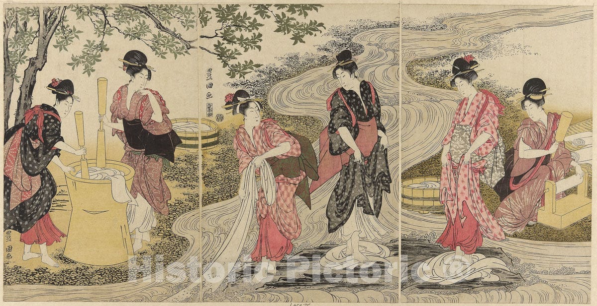 Art Print : Washing Cloth in a Stream, Utagawa Toyokuni I, c 1797, Vintage Wall Decor :
