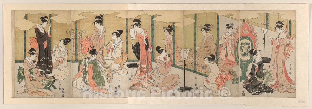 Art Print : Parody of The Book of Joruri, ChÃ´bunsai Eishi, c 1795, Vintage Wall Decor :