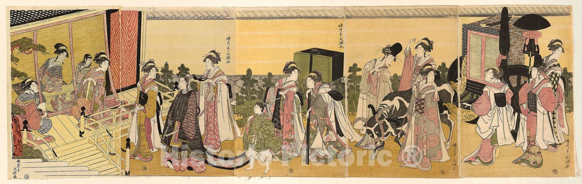 Art Print : Parody of Prince Genji and his procession, Rekisentei Eiri, c 1795, Vintage Wall Decor :