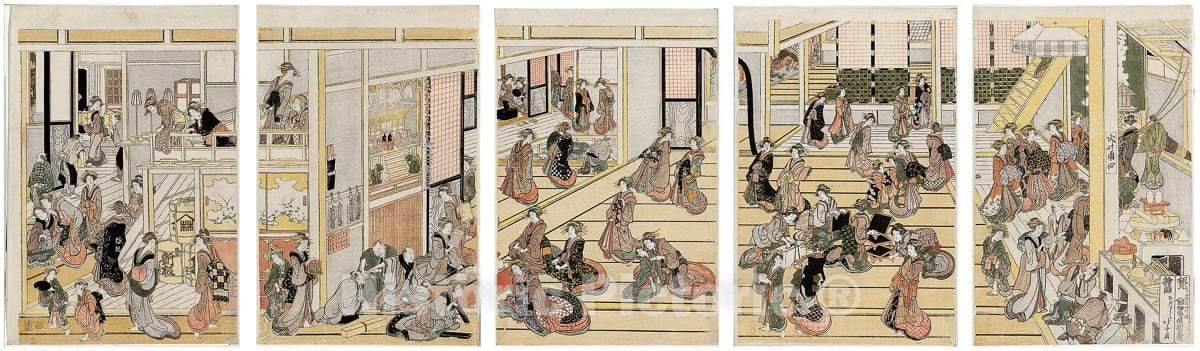 Art Print : New Years Day at Ogi-ya brothel, Katsushika Hokusai, c 1804, Vintage Wall Decor :
