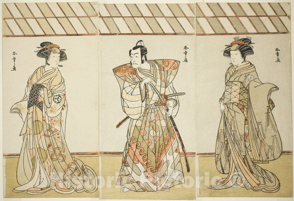 Art Print : Date Nishiki Tsui no Yumitori v1, Katsukawa Shunsho, c 1778, Vintage Wall Decor :