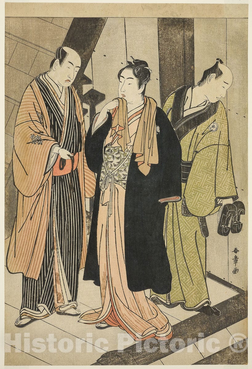 Art Print : The Actors Ichikawa Monnosuke II , Katsukawa Shunsho, c 1782, Vintage Wall Decor :