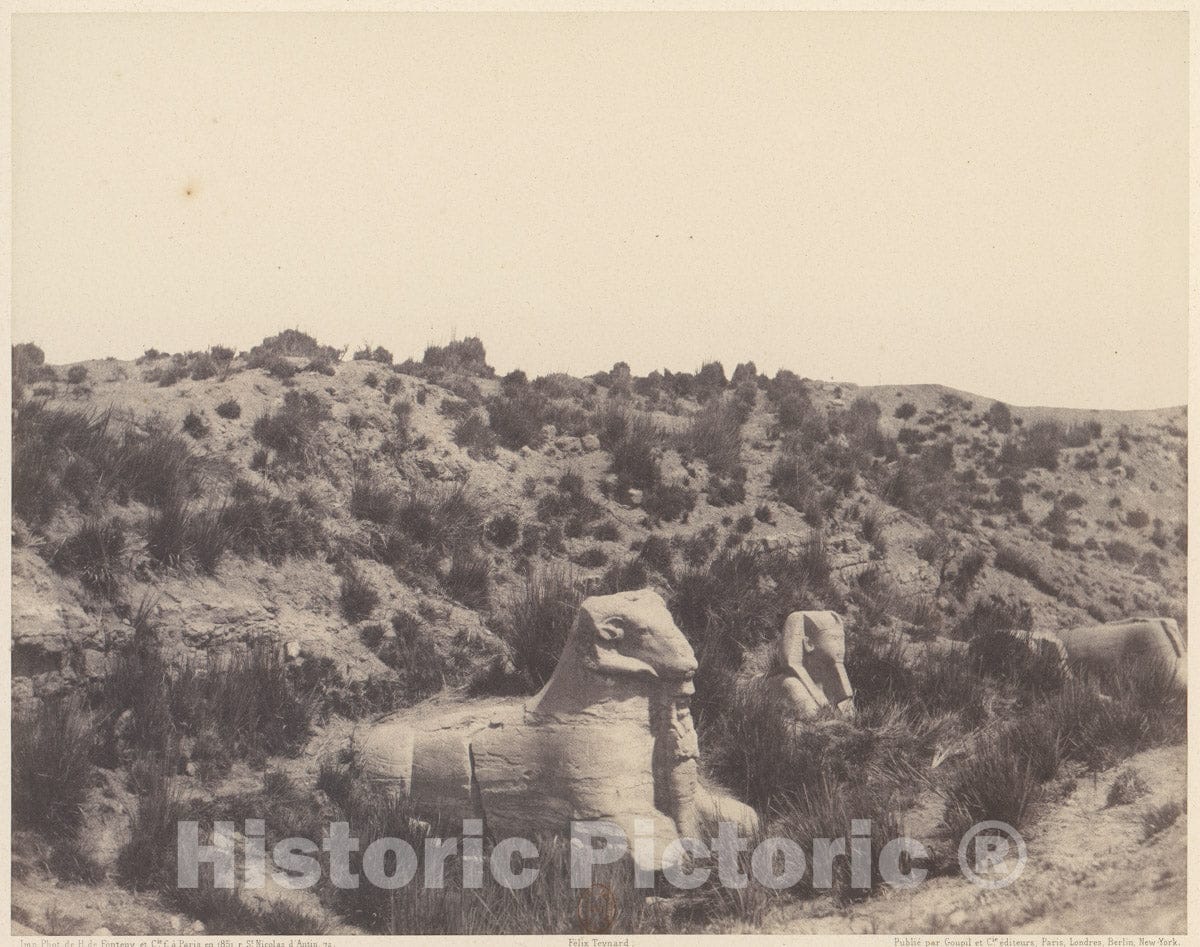 Photo Print : Félix Teynard - Karnak (Thèbes), Sphinx a Tête Humaine et a Tête de Bélier, en Y : Vintage Wall Art