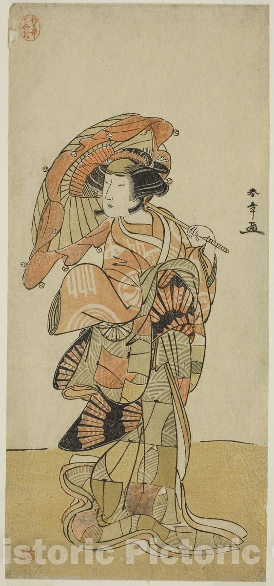 Art Print : Chigo Torii Tobiiri Kitsune v1, Katsukawa Shunsho, c 1777, Vintage Wall Decor :