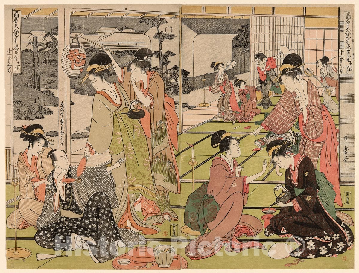 Art Print : Act Eleven, from The Chushingura Drama Parodied by Famous Beauties , Kitagawa Utamaro, c 1789, Vintage Wall Decor :