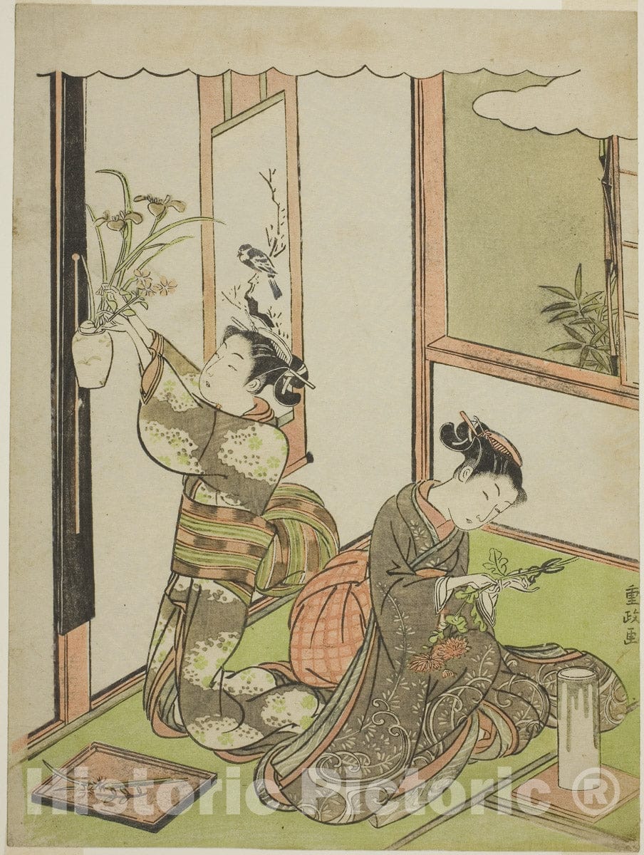 Art Print : Flower Arranging, Kitao Shigemasa, c 1769, Vintage Wall Decor :