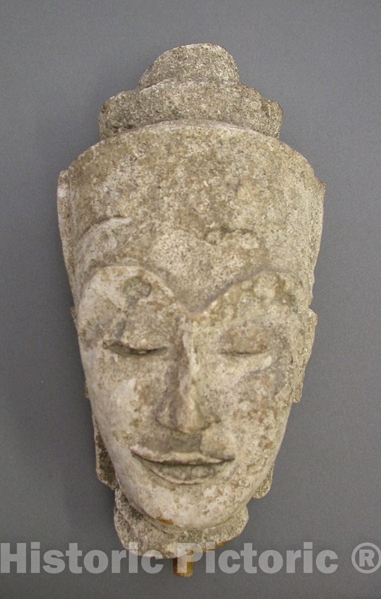 Art Print : Crowned Head of a Bodhisattva, Thailand , c 1666, Vintage Wall Decor :