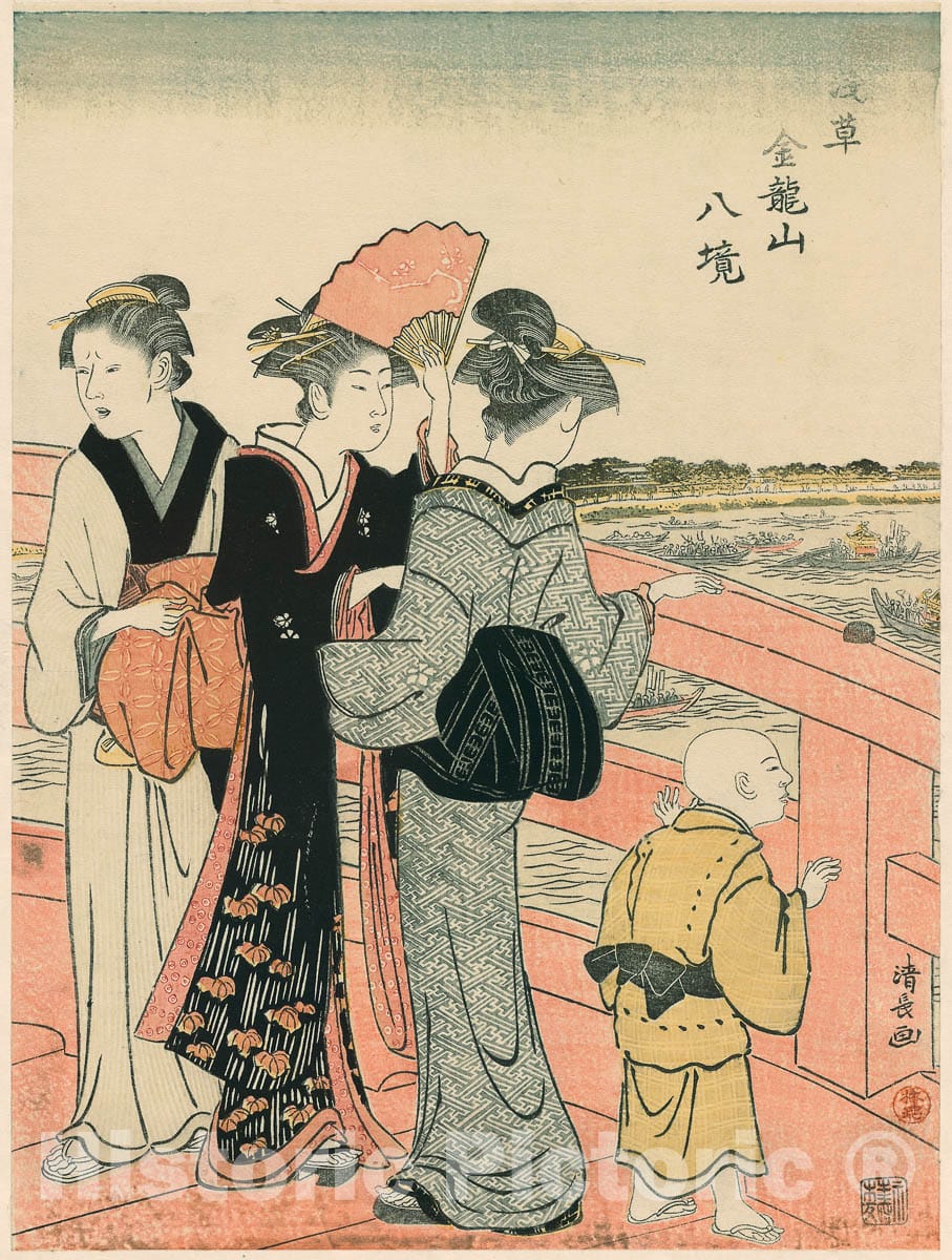 Art Print : Eight Precincts of the Kinryuzan Temple in Asakusa (Asakusa Kinruzan hakkei), Torii Kiyonaga, c 1782, Vintage Wall Decor :