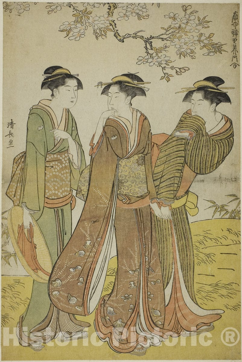 Art Print : Spring Outing,  from Contemporary Beauties of the Pleasure Quarters , Torii Kiyonaga, c 1783, Vintage Wall Decor :