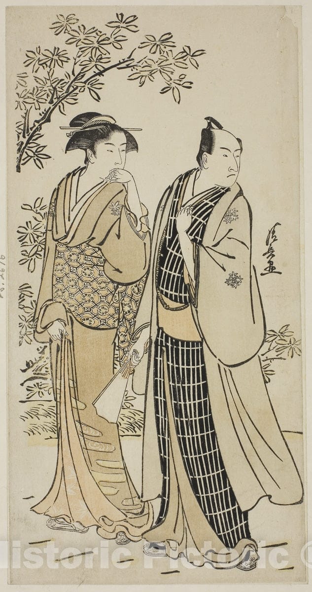 Art Print : The Actor Ichikawa Monnosuke II and his wife, from an untitled series of prints showing Actors in private life, Torii Kiyonaga, c 1783, Vintage Wall Decor :