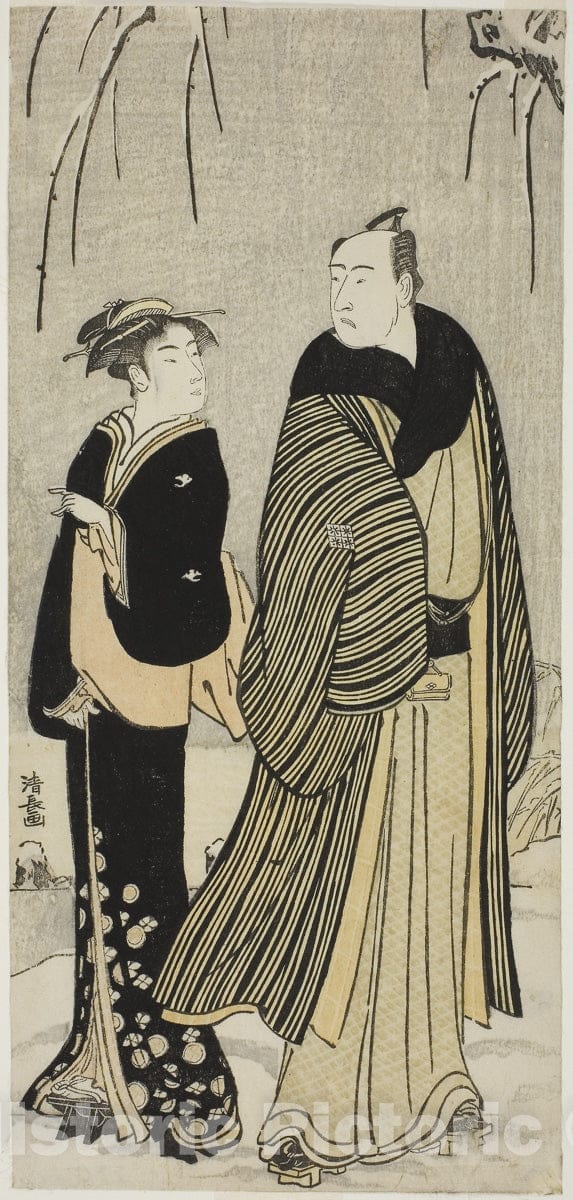 Art Print : The Actor Matsumoto Koshiro IV and a geisha, from an untitled series of prints showing Actors in private life, Torii Kiyonaga, c 1783, Vintage Wall Decor :