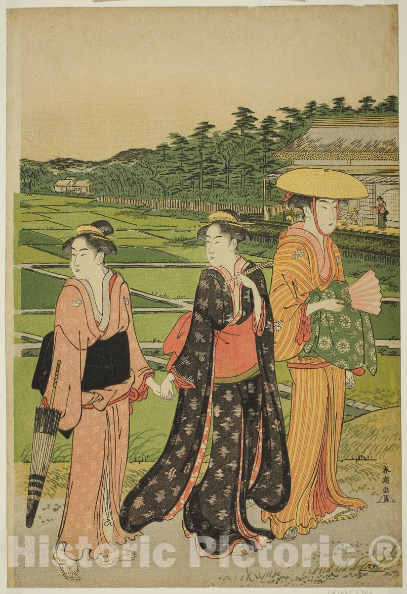 Art Print : Three Women near Rice Paddies, Katsukawa ShunchÃ´, c 1791, Vintage Wall Decor :