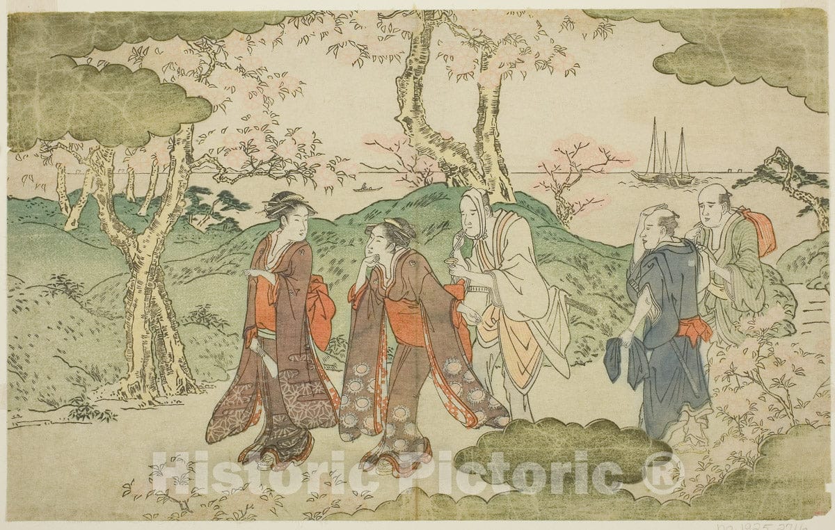 Art Print : Mount Goten, from the illustrated book "Statue of Fugen (Fugen-zo)", Kitagawa Utamaro, c 1790, Vintage Wall Decor :