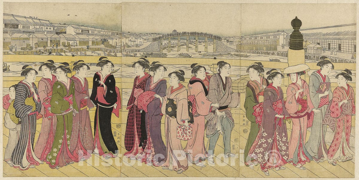 Art Print : Crossing Nihonbashi Bridge, Katsukawa ShunchÃ´, c 1790, Vintage Wall Decor :