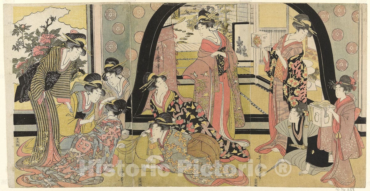 Art Print : Drawing Lots for Prizes (Ho biki), Kitagawa Utamaro, c 1792, Vintage Wall Decor :