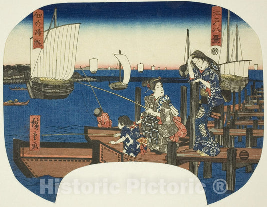 Art Print : Returning Sails at Tsukuda (Tsukuda no kihan), from the series "Eight Views of Edo (Edo hakkei)", Utagawa Hiroshige, c 1845, Vintage Wall Decor :