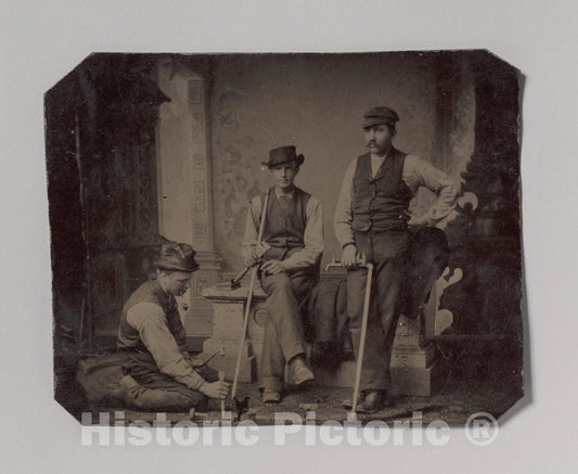 Art Print : Three Plumbers with Pipes and Tools - Artist Unknown : Vintage Wall Art